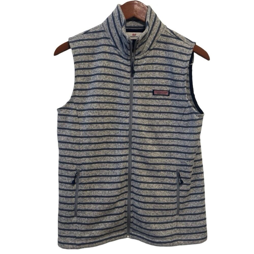 Vineyard Vines blue striped vest Full Zip Sweater Fleece Womens S Small Logo